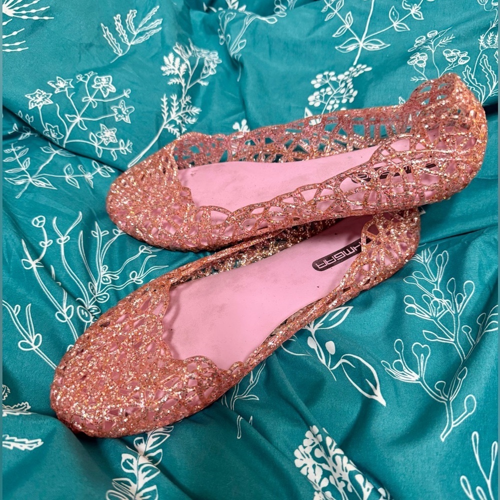Womens Jelly Sandals, Glitter Coral Pink